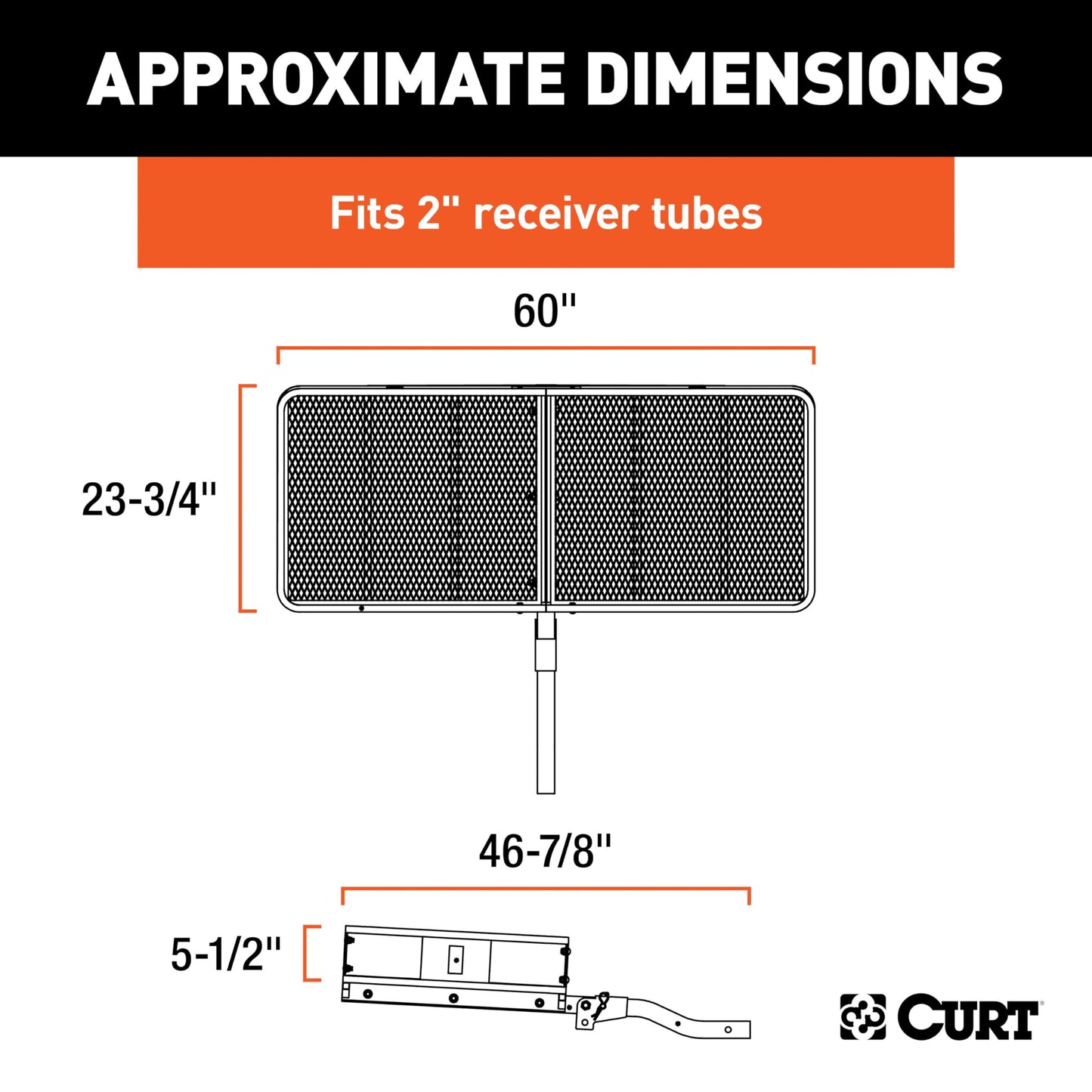 CURT 18153 Cargo Basket Hitch Trailer Hitch Cargo Carrier, 500 lbs. Capacity, 60-Inch x 23-1/2-Inch x 5-1/2-Inch, Fits 2-Inch Receiver