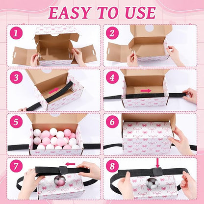 Yaomiao 4 Pack Bachelorette Party Shaking Swing Balls Indoor Party Game Set Includes 4 Set Strap Shake Box and 80 Balls for Birthday Bachelorette Bridal Shower Table Tennis (Pink BowPink White)