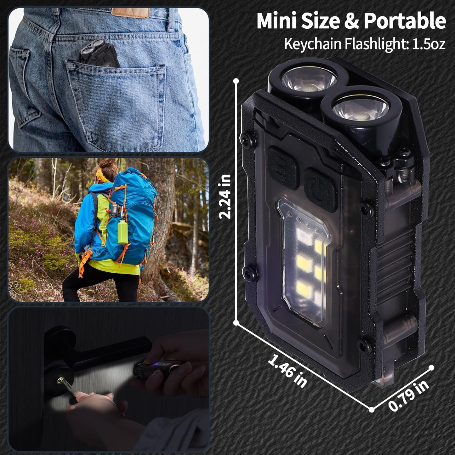 KunHe 20 Pack Bulk Rechargeable EDC Flashlight 280 Lumen 8Modes Mini Keychain Pack with Clip on Flashlight USB-C Magnetic COB Side Light Keychain Light Suitable for Night Work Hiking Dog Walking Gift