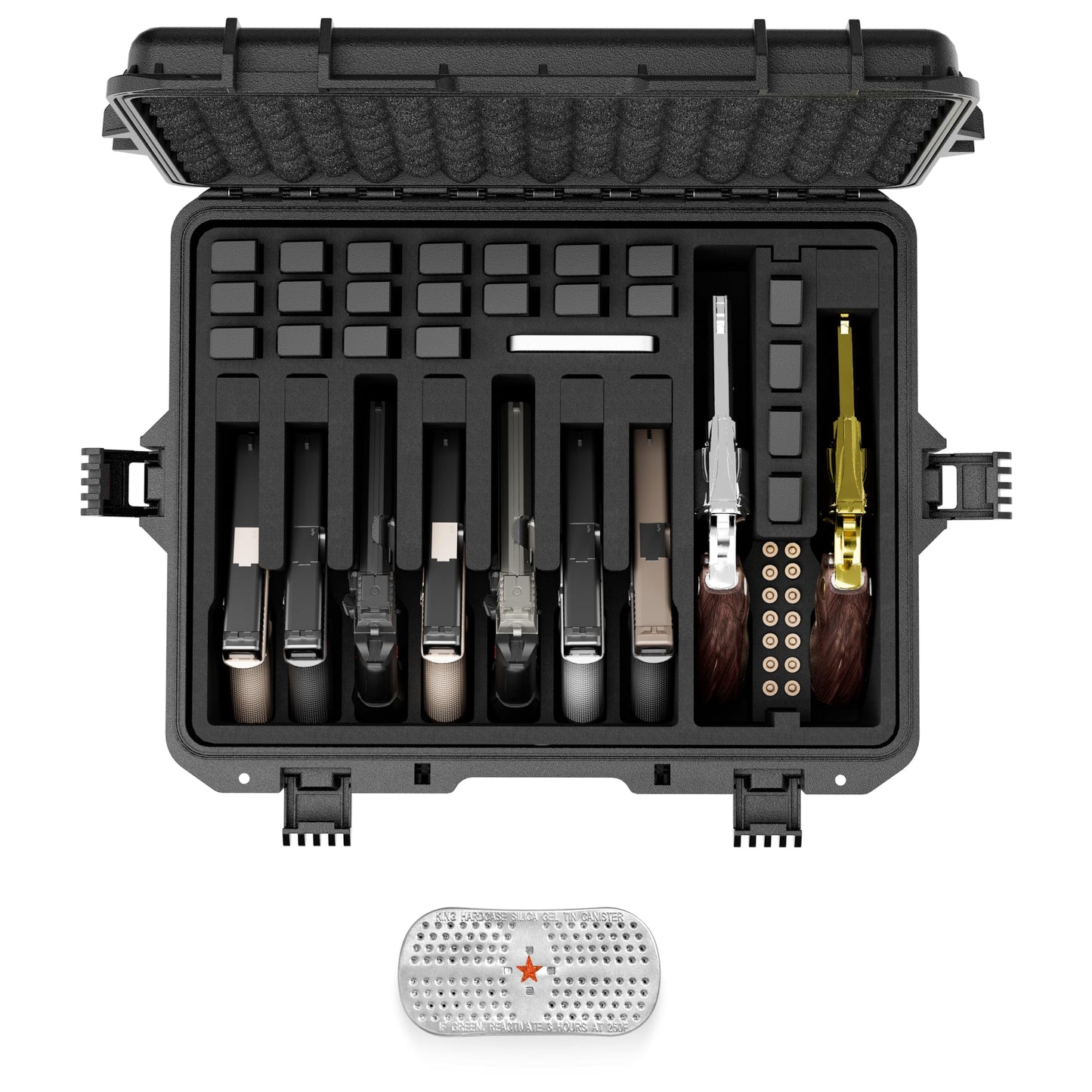Kinghardcase Gun Case for Handguns, Pre-Cut Multiple Pistols Case Shockproof Waterproof Hard Pistol Case with Desiccant TSA Approved Firearm Travel Case (9 Pistol Case)