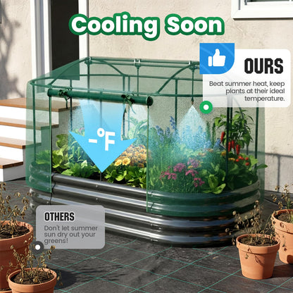 Quictent Galvanized Raised Garden Bed Kit with Self Watering System and Mesh Cover, Large Oval Metal Outdoor Planter Garden Boxes for Vegetables Herbs Flowers, 6x3x1Ft