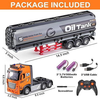 9 Channel RC Semi Truck with Trailer Metal Cab 2.4Ghz Remote Control Oil Tanker Truck with Lights and Sounds Birthday Gift for Kids Boys 14.6