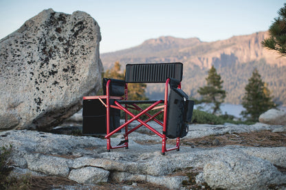 PICNIC TIME Fusion Camping Chair with Side Table and Soft Cooler, Outdoor Foldable Padded Camping Chairs with Cup Holder for Lawn, Beach, & Sports Use for Adults, (Dark Gray Red Accents)