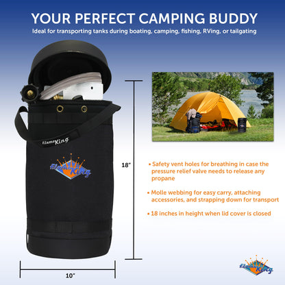Flame King Gas Hauler Pro Kit - Insulated Protective Carry Case, 10LB Propane Tank and 5-FT Adapter Hose for Camping and Outdoor Adventures