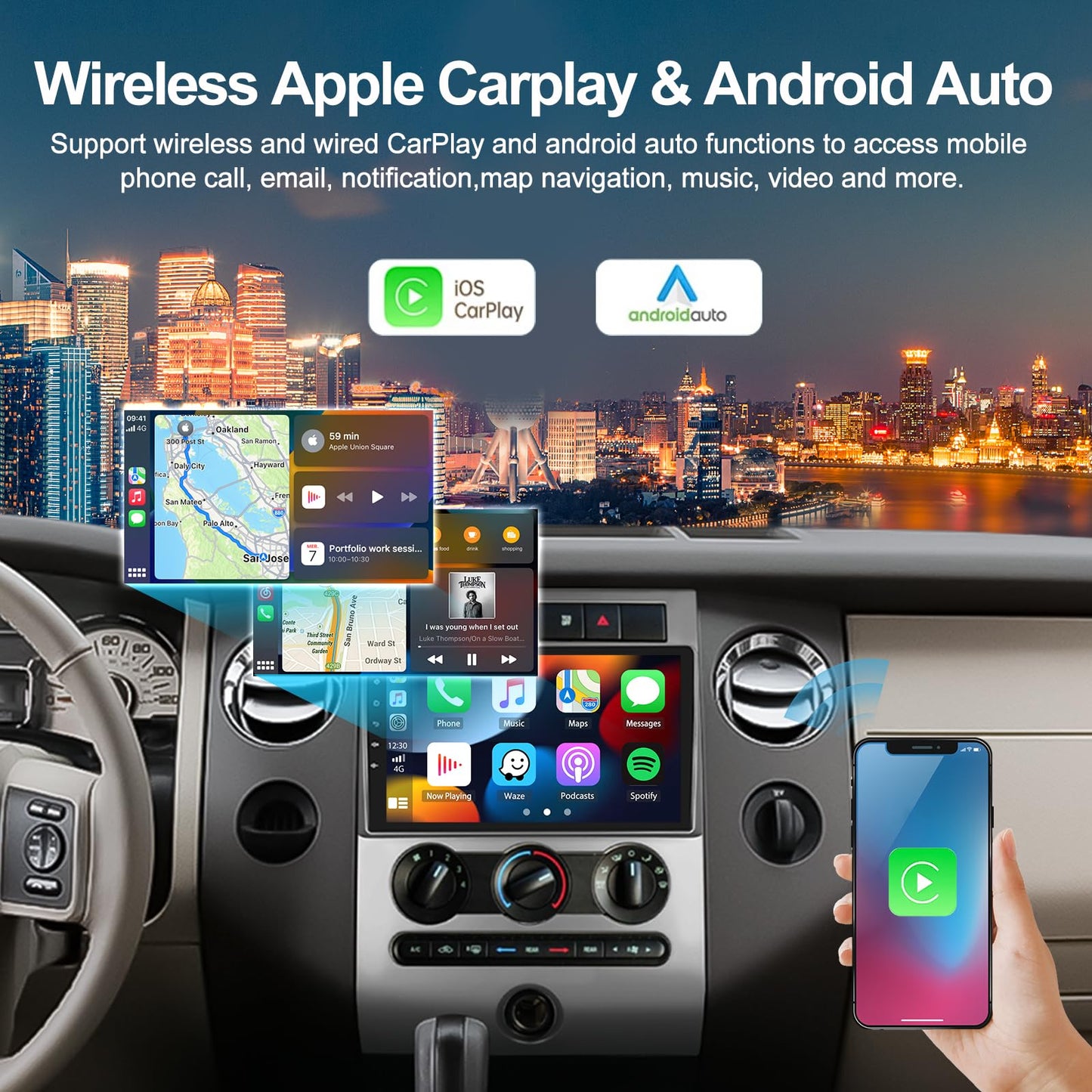 4G+64G Car Radio Stereo for Ford Expedition 2007-2014 with Wireless CarPlay Android Auto 9" Touchscreen Radio Android 13 Car Stereo with GPS Navigation Bluetooth 5.0 32EQ FM Backup Camera (Manual AC)