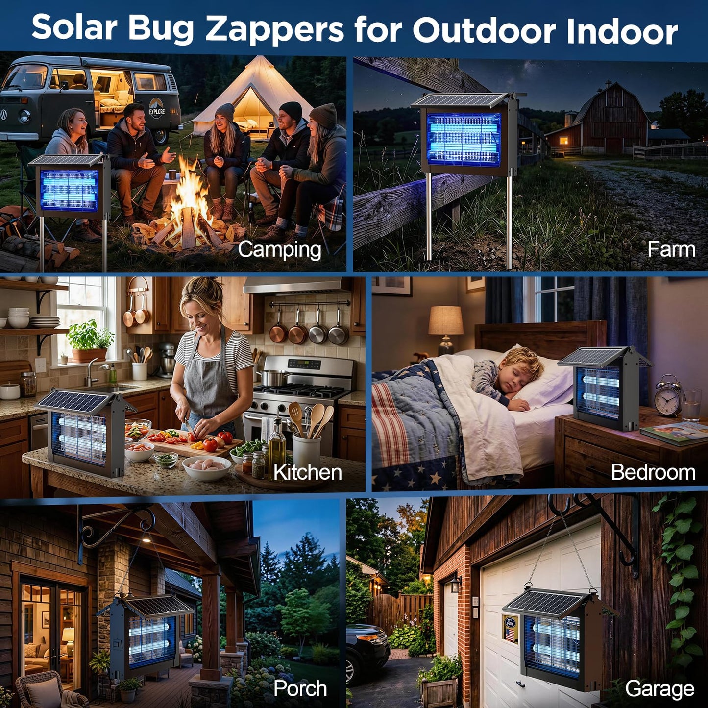 Solar Bug Zapper Outdoor, 4500V Outdoor Mosquito Zapper with Detachable Fold-Down Solar Roof Panel, IPX5 Waterproof Solar Powered Bug Zapper for Patio Yard Garden Backyard Camping, Hanging Stake Use