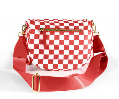 Spacious Checkered Nylon Crossbody Bag Bum Bag Checkered Handbags Wallets for Women