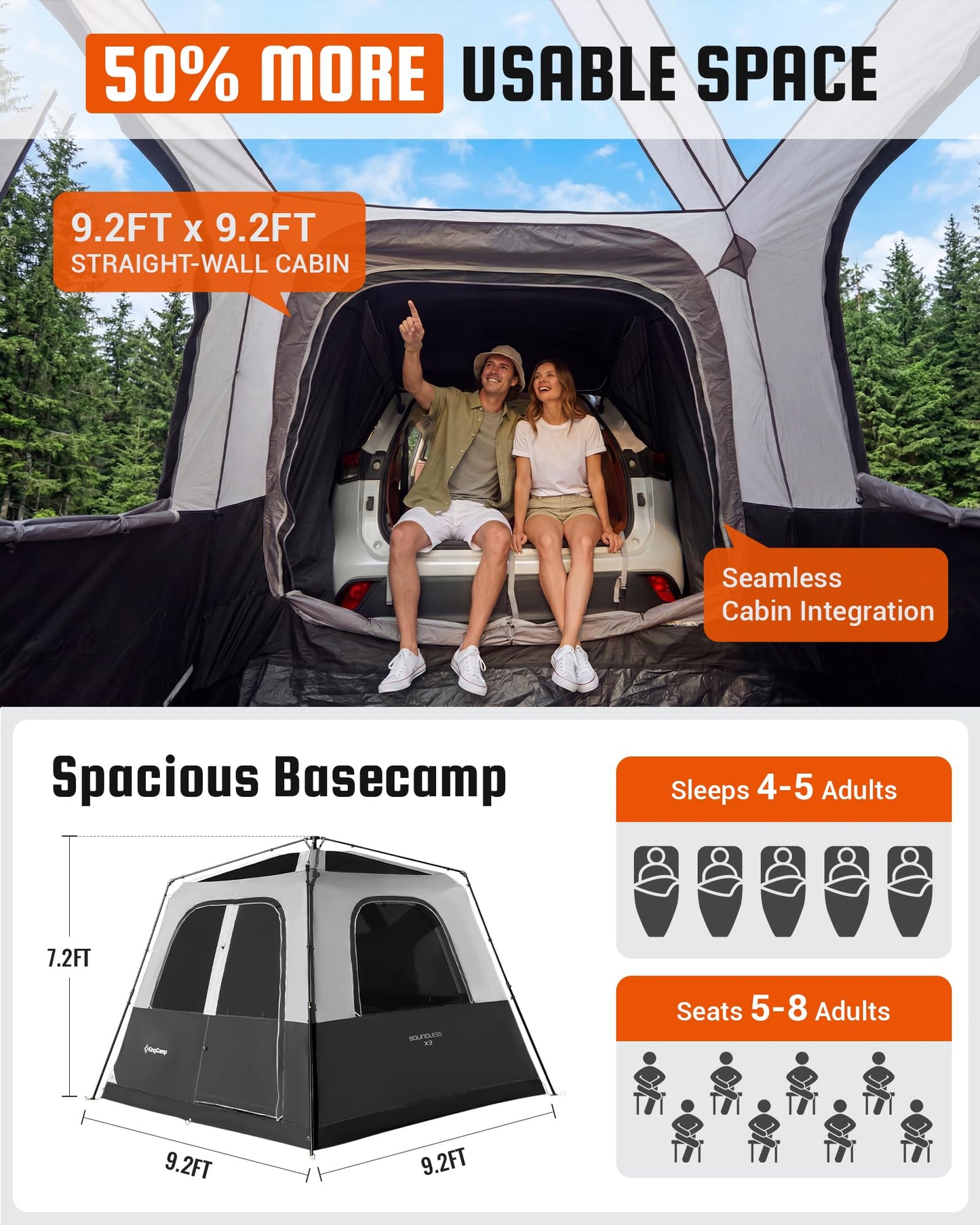 KingCamp SUV Tent for Camping, 6-8 Person Instant Tailgate Car Tent with Movie Screen, Waterproof Windproof Family Camping Tent Fits SUV Truck Jeep, Easy Setup Outdoor Shelter