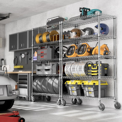M MZG 5-Shelf Storage Shelves,Wire Shelving Heavy Duty Metal Storage Shelving Unit Adjustable Garage Shelving Rack Pantry Kitchen (Chrome, 5 Tier,17.7" D x 47.2" W x 76.7" H)