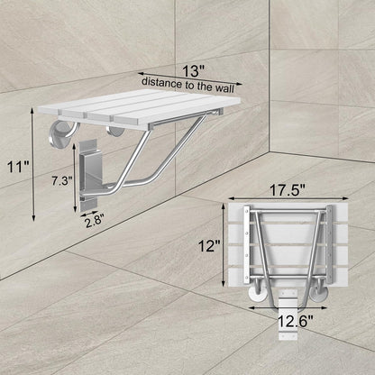 Folding Shower Seat & Chair Wall Mounted for Adults, Fold Down Shower Bench & Stool for Inside Shower, for Small Spaces, Foldable (White, Extra Large)