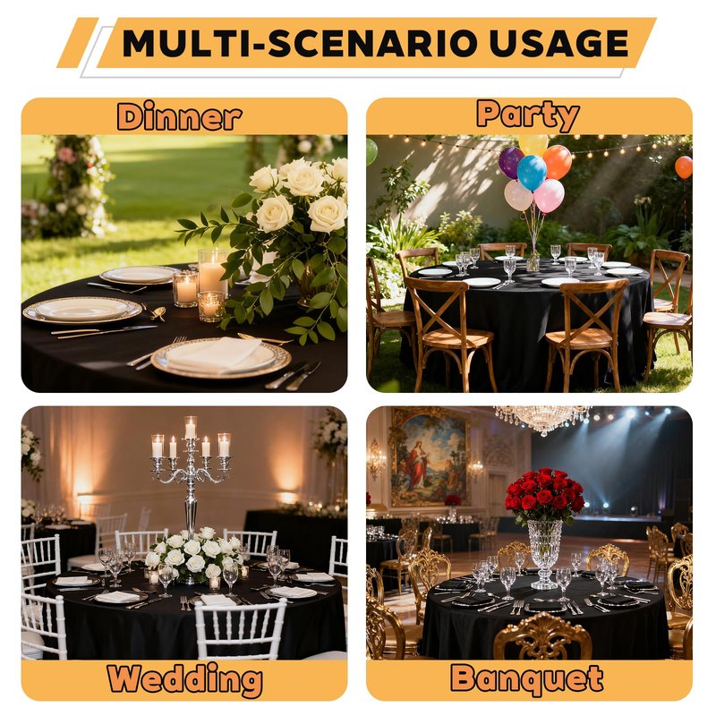 TWINPRET Round Tablecloth 60 Inch, Black Waterproof Washable Polyester Table Cloth - Stain & Oil Resistant Circle Table Cover for Indoor Outdoor Dining, Patio, Party (Fits 20-48 Inch Tables)