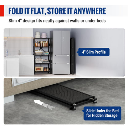 WORKPRO 5-Tier Folding Shelf, No-Assembly Metal Storage Rack with Wheels, 750 lbs Capacity (with Leveling Feet), Collapsible Shelving Unit for Kitchen, Pantry, Bathroom & Closet Organization