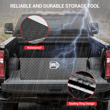 SierraSquad Heavy Duty Aluminum Truck Bed Storage Box, Lockable Waterproof Diamond Plate Chest with Sliding Shelf, Side Handles, Fits Pickup RV Trailer, Secure Organizer Toolbox, 30”