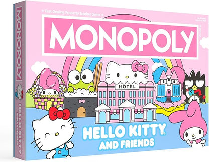 Monopoly: Hello Kitty and Friends Buy Sell Trade Buildings from The Animated Series Featuring My Melody Badtz-Maru Keroppi Classic Monopoly Game Officially-Licensed Hello Kitty Merchandise