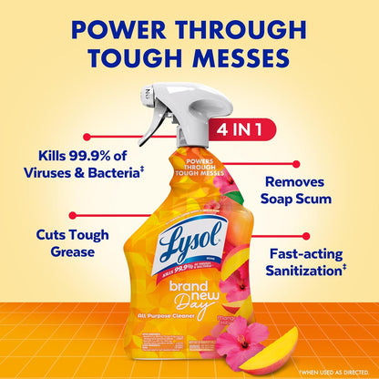 Lysol All-Purpose Cleaner Spray - Multi-Purpose Disinfectant for Kitchen & Bathroom | Mango & Hibiscus, 32 Fl Oz