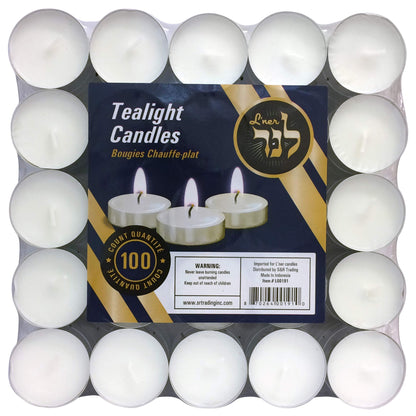 L'ner Tea Light Candles – Set of 100 Unscented Tea Lights – Burns Aprx. 4 Hours – Party & Ambience Candles – Restaurant Decorations