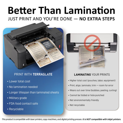 TerraSlate Waterproof Laser Printer Paper, 5 MIL 8.5" x 14", White, 250 Sheets I Rain/Weather/Rip-Proof Printing Paper