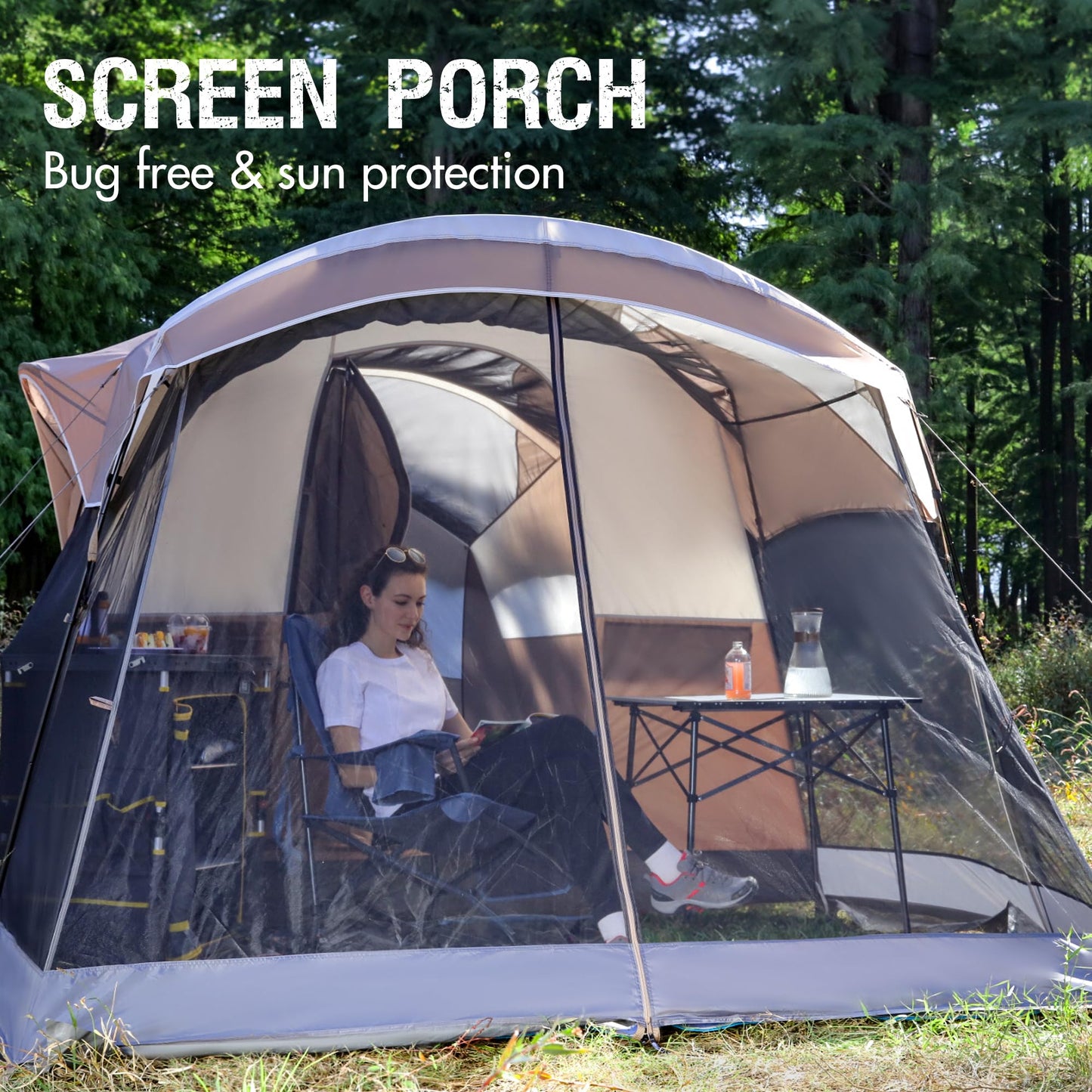 Portal 8 Person Family Tent for Camping with Screen Porch, Waterproof Large Camping Tent with Rainfly, Big Family Tents for Outdoor Camping