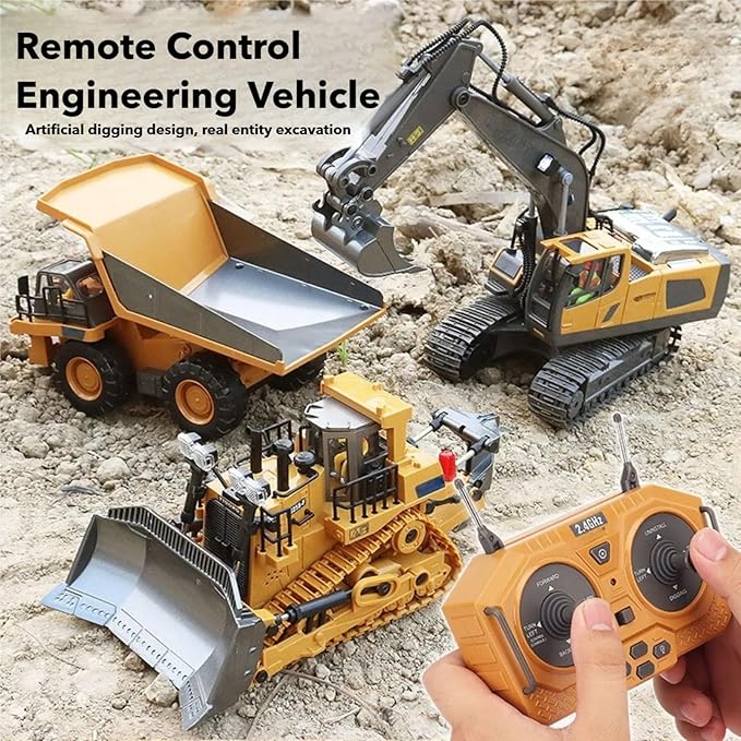 Mudsterz - Mudsterz Construction RC Set of 4 | 2.4GHz RC Construction Vehicles 360° Rotation Excavator Cool Lights Real Sounds Die-Cast Alloy Part | Command the Site Conquer the Dirt (A1+B1+C1+D1)