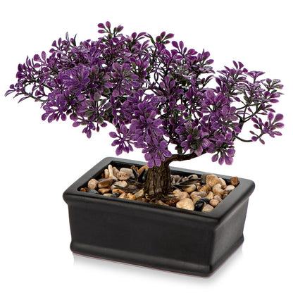Artificial Bonsai Tree Juniper Faux Plants Indoor Fake Plants Decor with Black Ceramic Pots for Home Table Office Desk Bathroom Shelf Bedroom Living Room Farmhouse Decorations-Purple