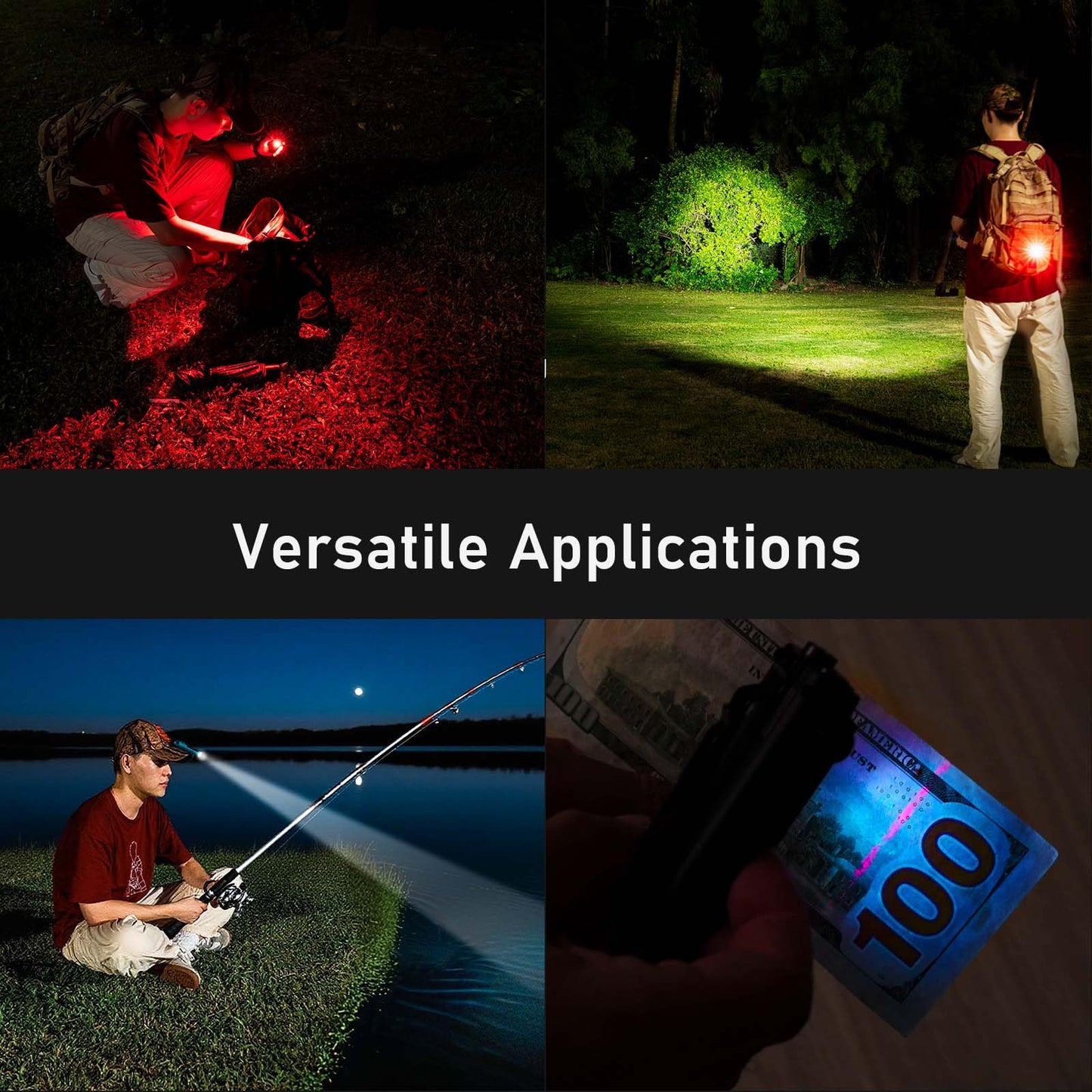 RovyVon E60 Flat EDC Flashlight 5-in-1 Rechargeable, 1500 High Lumens, UV Red and White LED Combo Compact Pocket Light for Camping Hiking Emergencies