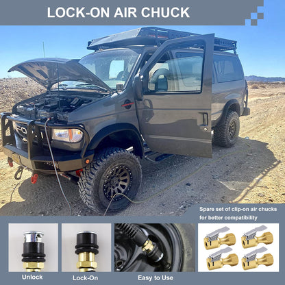 Uharbour 4 Tire Inflation Deflation System, 4 Tire Air Up Down System, 4 Tire Pressure Equalizer, Inflate or Deflate All 4 Tires at Once, Flexible Air Hose Fits Up to 155" Wheelbase.