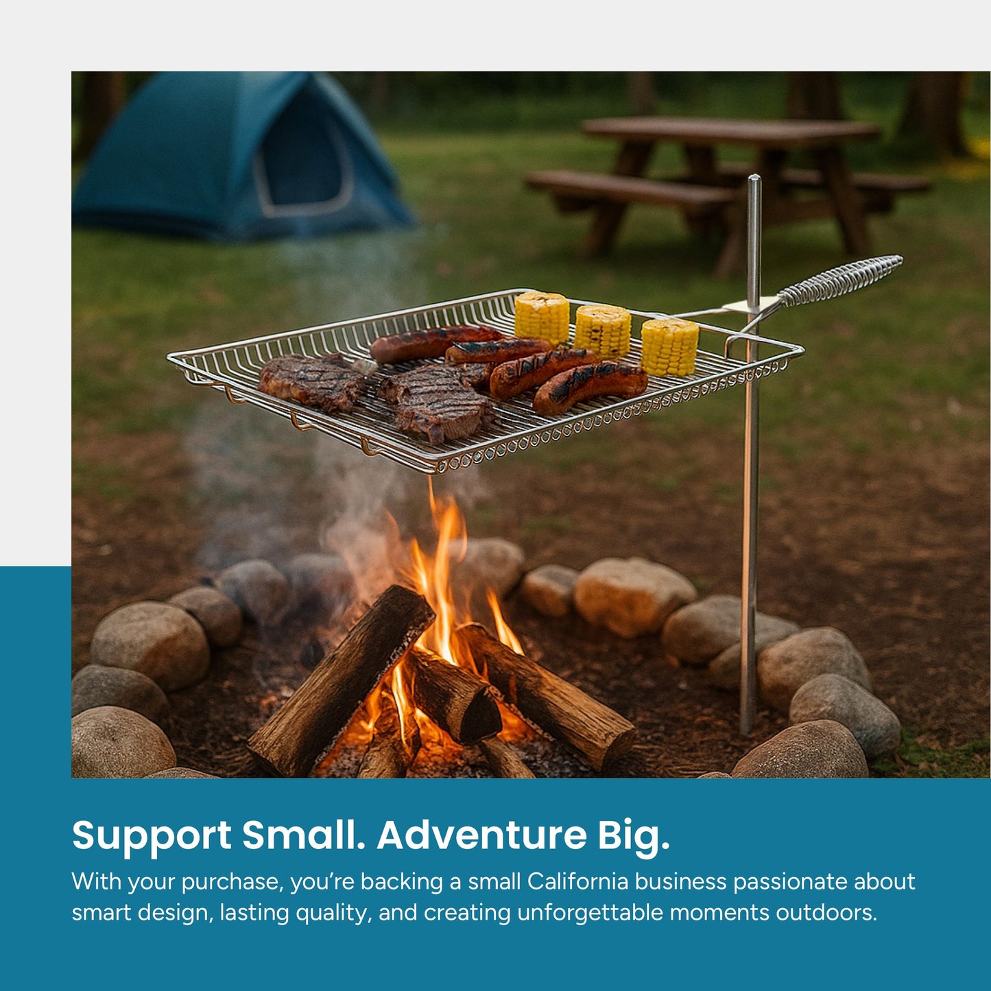 Easy Swivel Fire Pit Grill Grate – 304 Stainless Steel – 15" x 22" Cooking Surface with 36" Stake for Campfire Cooking