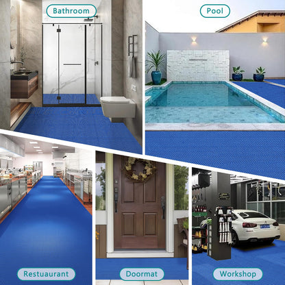 WochiTV Non Slip Drainage Mats PVC Pool Floor Mat 0.23'' Thick Outdoor Indoor Parking Space Mat for Bathroom Garage Basement Backyard Commercial Kitchen 3x16.6Ft Blue