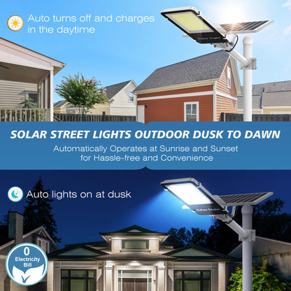 10000W Solar Street Lights Outdoor - LED 6500K Solar Lights Outdoor Dusk to Dawn, High Brightness Solar Parking Lot Lights Commercial, IP66 Waterproof Street Lights Solar Powered for Yard (2 Pack)