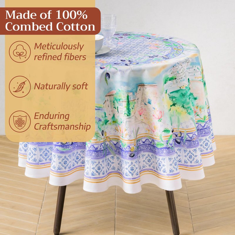 Maison d'Hermine Premium Table Cloth Round Table 100% Cotton 70 Inches Tablecloth Reusable Decorative Everyday Use for Dining Room, Farmhouse, Home, Party, Festive & Wedding - Luberon