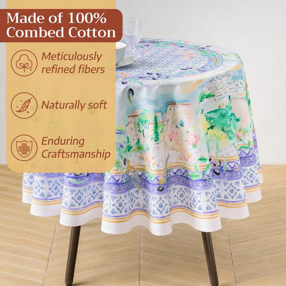 Maison d'Hermine Premium Table Cloth Round Table 100% Cotton 70 Inches Tablecloth Reusable Decorative Everyday Use for Dining Room, Farmhouse, Home, Party, Festive & Wedding - Luberon