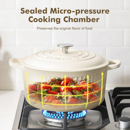 SENSARTE Enameled Cast Iron Dutch Oven - 3.5 Quart Heavy-Duty Pot with Lid, Ideal for Baking & Roasting - White
