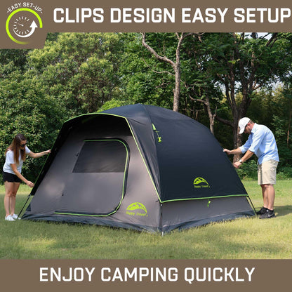 Happy Travel Camping Tent, 4/6 Person Dome Tents for Camping with Rainfly, Waterproof Clip Easy Setup Portable Family Tent with Mesh Windows, 20% More Headroom Backpacking Tents for Camping & Hiking