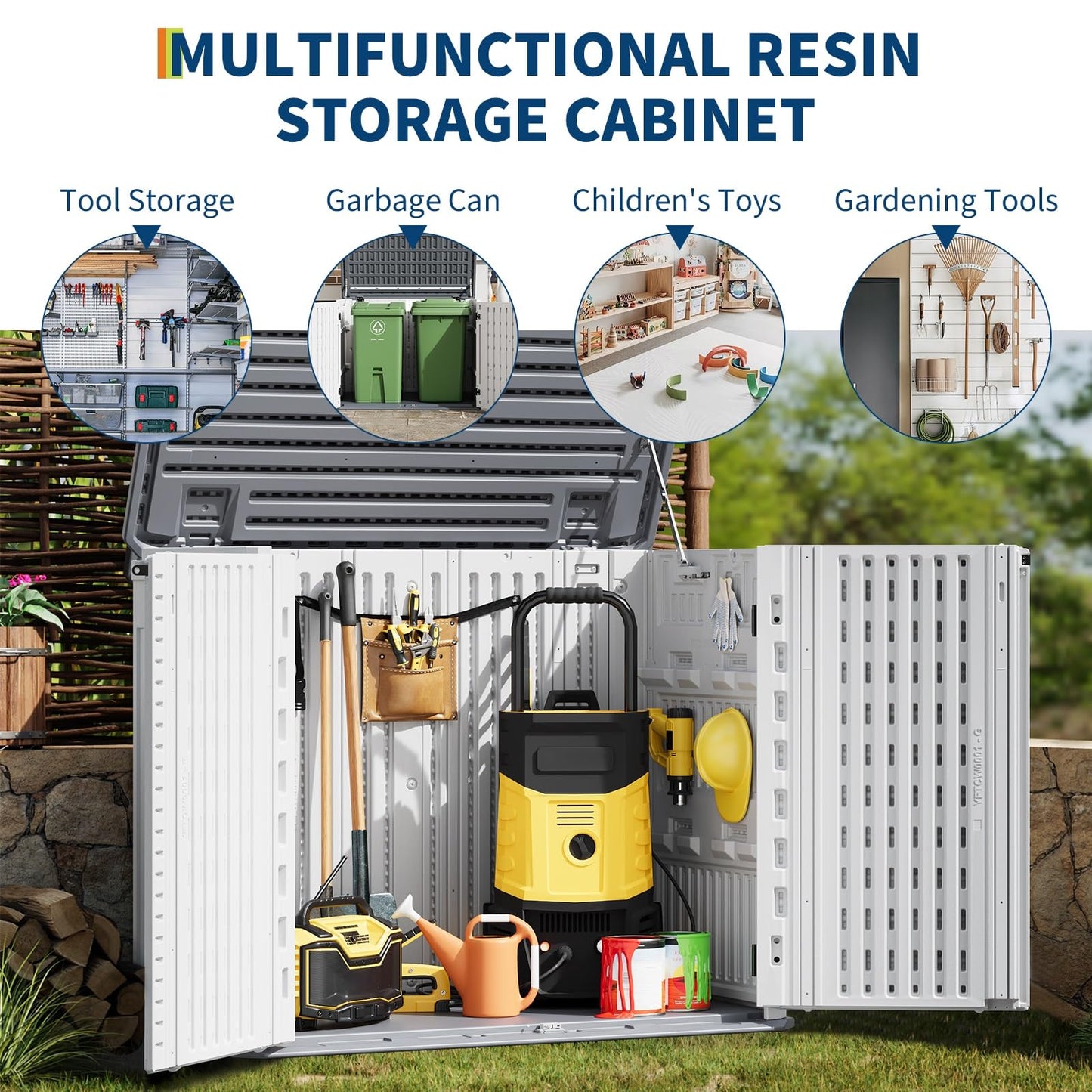 Garvee Outdoor Resin Storage Cabinet, 34 Cu ft Outdoor Storage Box Waterproof, Outdoor Storage Cabinet for Patio Tools, Sofa Cushion, Lawn Mower and Garbage Cans