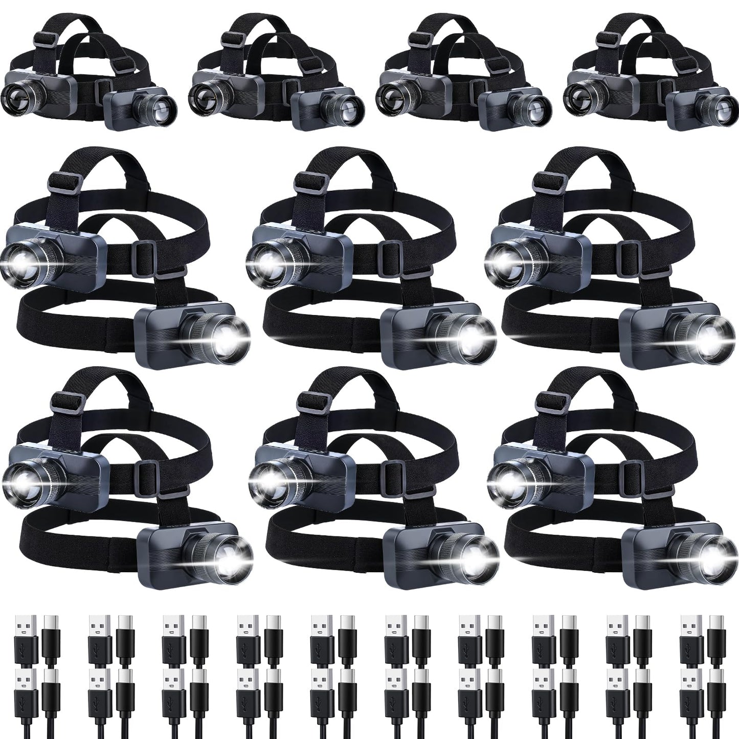 KunHe 20 Pack Rechargeable LED Headlamp with 1800mAh Battery 333 Lumens Aluminum Alloy with Zoomable150M Beam IP65 Waterproof 3 Modes for Construction Crews Warehouse Maintenance & Emergency