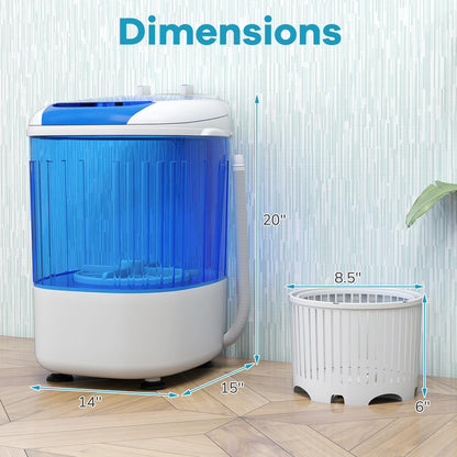 Giantex Portable Mini Washing Machine, 5.5 lbs Capacity Small Compact Laundry Washer with Spin Tub & Drain Hose, Semi-automatic Washer Machine for Apartment Dorms RV Home (Blue)
