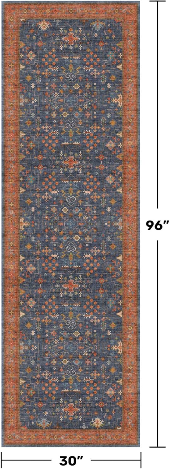 Skiennix Washable 8 Ft Long Kitchen Runner Rug - Navy Blue, Pet-Friendly, Waterproof & Non-Slip (2'6"x8')
