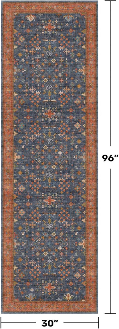 Skiennix Washable 8 Ft Long Kitchen Runner Rug - Navy Blue, Pet-Friendly, Waterproof & Non-Slip (2'6"x8')