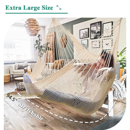Bathonly Large Hammock Chair with Metal Bar, Caribbean Hammock Swing Chair with Stand, XL Hammock Chair Outdoor Indoor, 330 LBS Weight Capacity