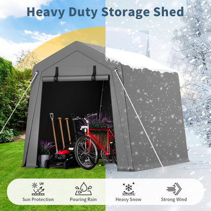 Portable Carport Storage Shed, 6' x 6' Motorcycle Tent, Waterproof & UV-Resistant with Roll-Up Zipper Doors, Gray Outdoor Shelter for Bikes, Tools & Equipment