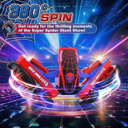 Spider Remote Control Car for Kids - 2.4Ghz Fast RC Stunt Cars 360° Rotating 4WD RC Crawler with Lights Rechargeable Car Toy for Boys Ages 6 7 8 9 10 Birthday Black&ampRed