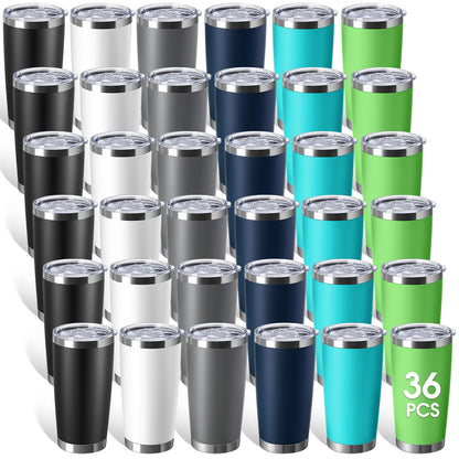 Sieral 36 Pack Stainless Steel Tumblers Bulk with Lids Double Wall Vacuum Insulated Coffee Cups Blank leakproof Powder Coated Tumblers for Engraving Wedding Graduation Party Favors(20 oz,Multicolor)