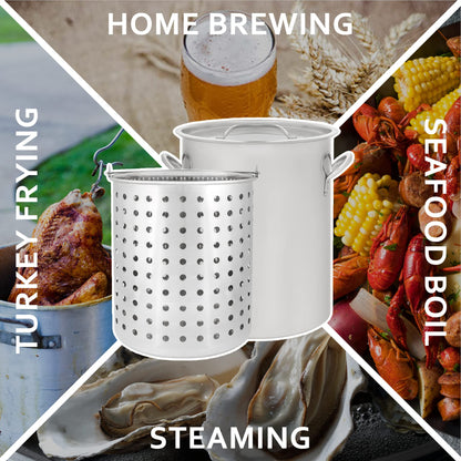 CONCORD 42 QT Stainless Steel Stock Pot w/Basket. Heavy Kettle. Cookware for Boiling (42)