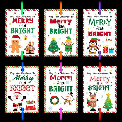 Haooryx Christmas Glow Stick Bracelets Bulk - 36 Pack Merry and Bright Glow Stick Bracelet with Gift Card Light up Toy for Kids Christmas Night School Party Favor Student Reward Game Prize Xmas Supply