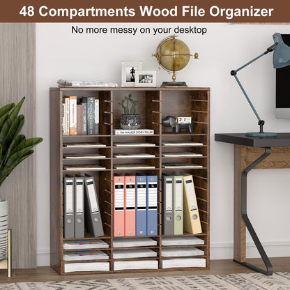 EasyPAG Wooden Literature Organizer with Adjustable Shelves, 48 Compartments Office Paper Organizer Storage 24000 Sheets Letter Size Paper, Student Mailbox for Classroom, Archaize