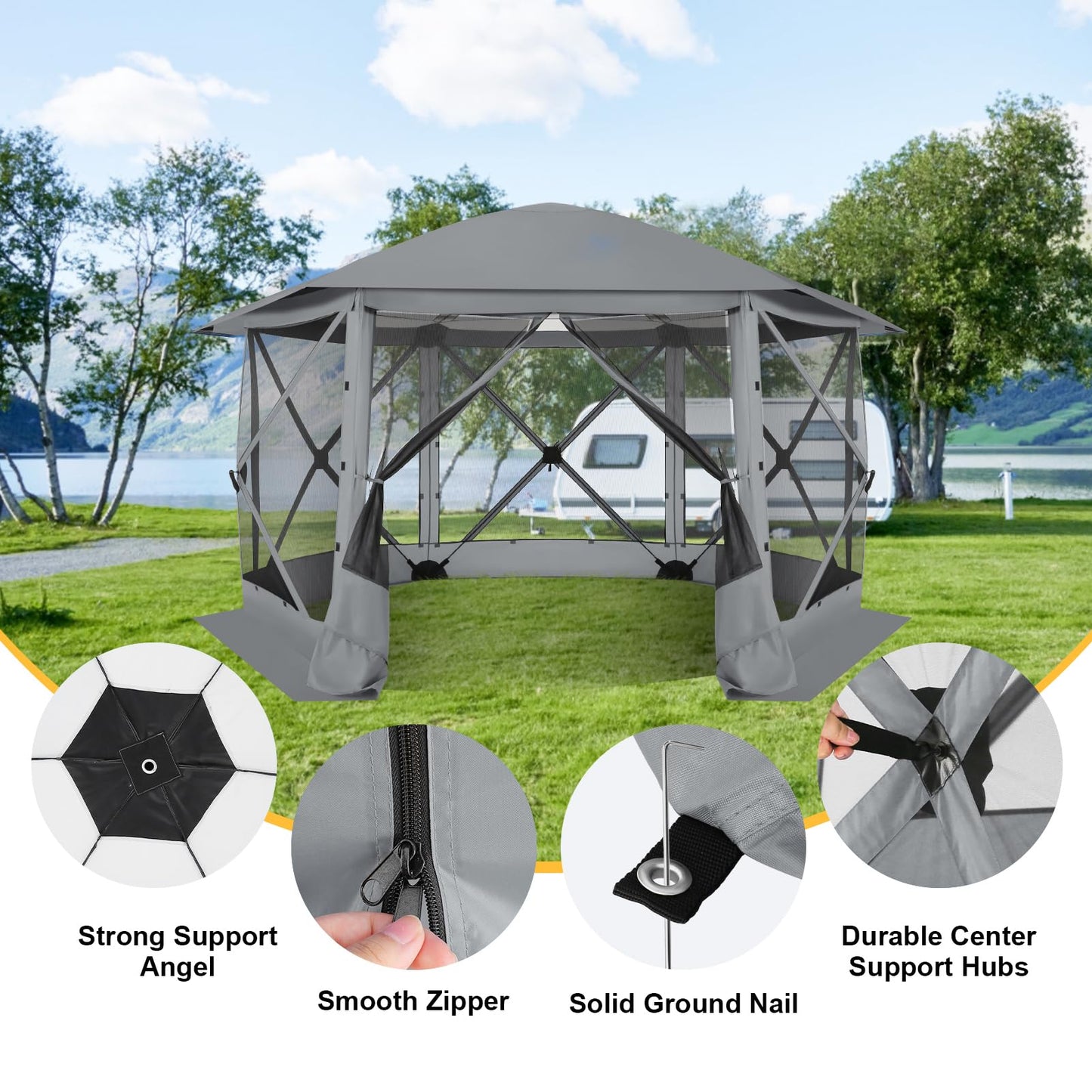 COBIZI 12x12 FT Pop Up Canopy Stargazing Tent, Gazebos On Clearance with Removable Roof, Screened in Gazebo, Screen Tents Portable carpas para Patio for Outdoor Camping,Backyard, Garden,Grey(Pro)