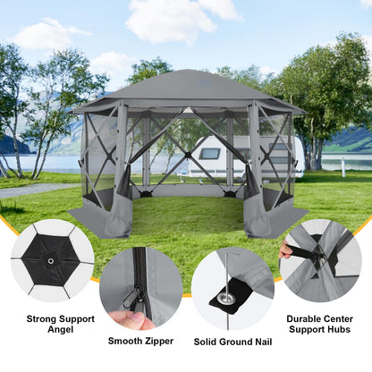COBIZI 12x12 FT Pop Up Canopy Stargazing Tent, Gazebos On Clearance with Removable Roof, Screened in Gazebo, Screen Tents Portable carpas para Patio for Outdoor Camping,Backyard, Garden, Grey(Pro)