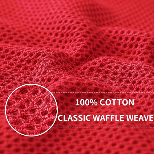 Homaxy 100% Cotton Waffle Weave Kitchen Dish Cloths, Ultra Soft Absorbent Quick Drying Dish Towels, 12 x 12 Inches, 12-Pack, Red