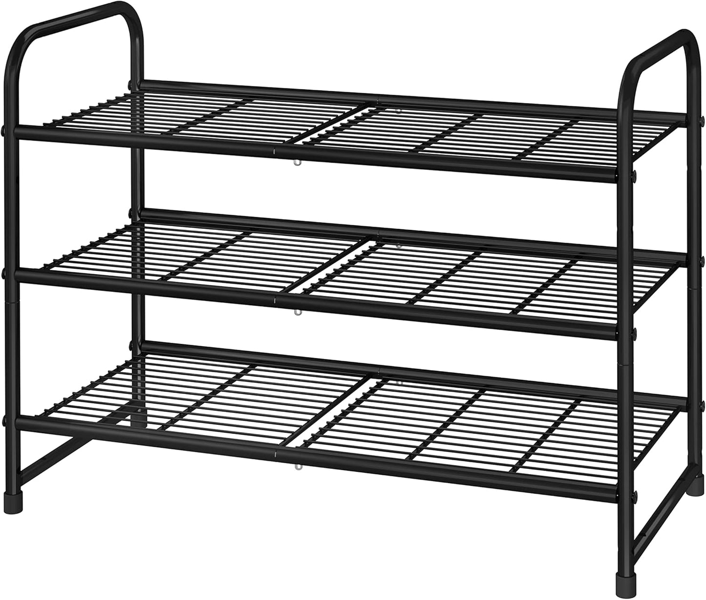 Simple Trending 3-Tier Stackable Shoe Rack - Expandable Adjustable Storage Organizer | Black Wire Grid