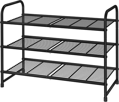 Simple Trending 3-Tier Stackable Shoe Rack - Expandable Adjustable Storage Organizer | Black Wire Grid